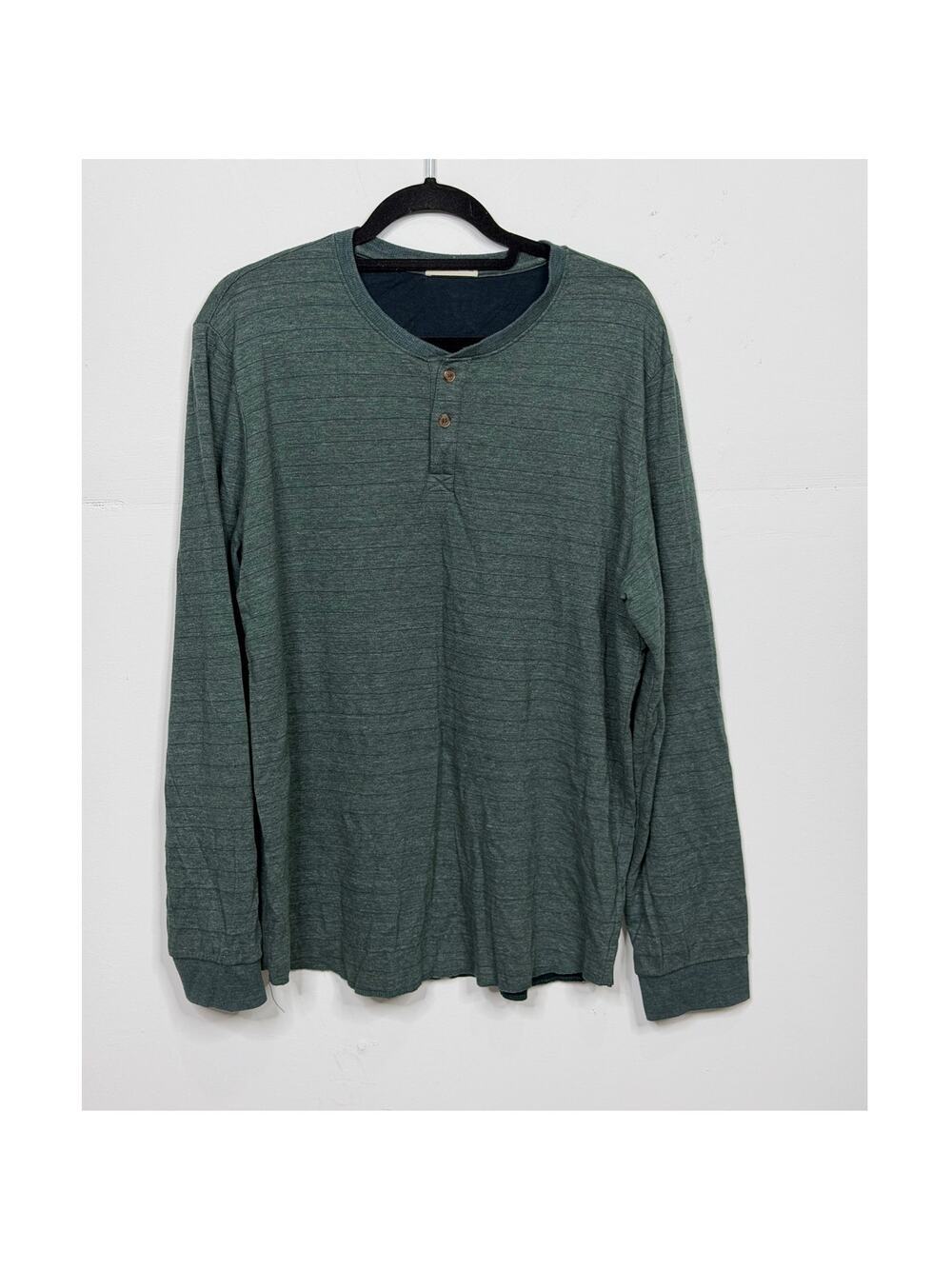 Marine Layer Men's Double Knit Long Sleeve Henley Shirt In Striped Green/Size-XL